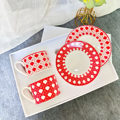 Juego de tazas de café y té DecorBites™ de porcelana fina con platillo, vajilla para té y plato de postre.