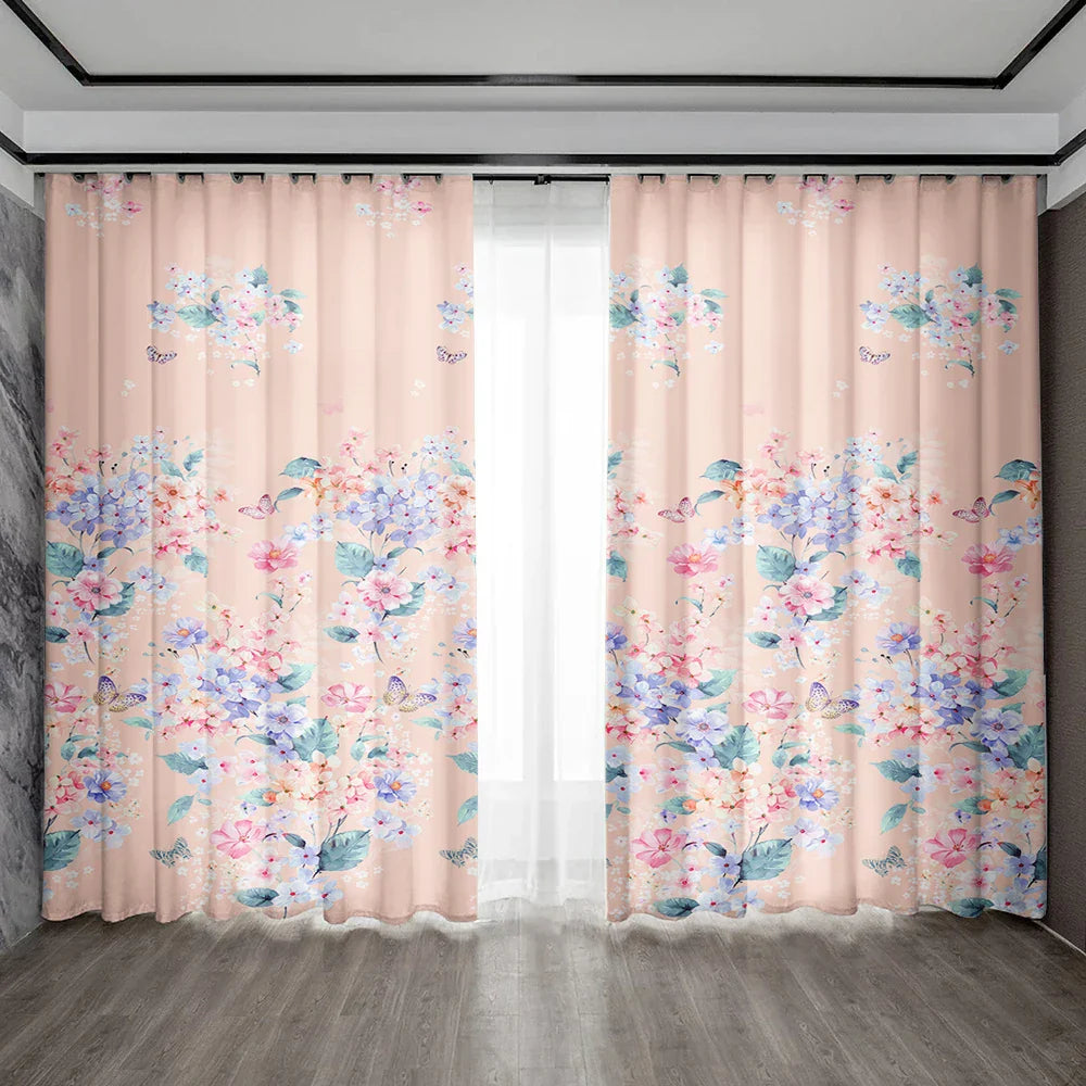 Decobites Pink Floral Bag Curtains for Home Decoration, Kitchen, Coffee Shop, Living Room