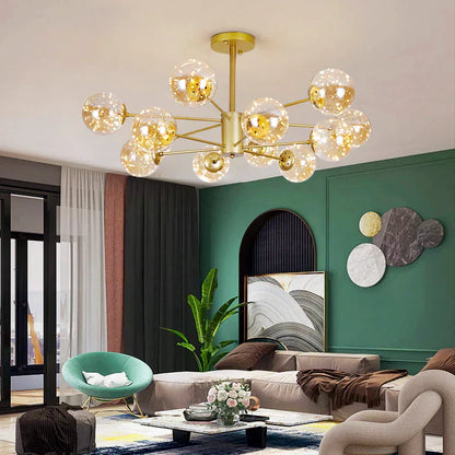 DecorBites™ Gold Star Glass Ball Pendant Light: Modern Nordic LED Chandelier for Home Décor