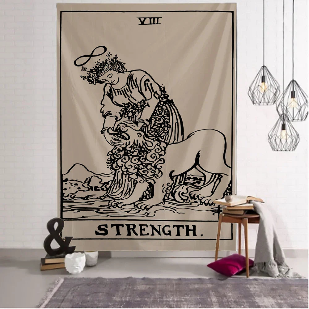 Retro Character Tarot Tapestry Wall Hanging by Decobites - Hippie Psychedelic Dorm Art Tapestry