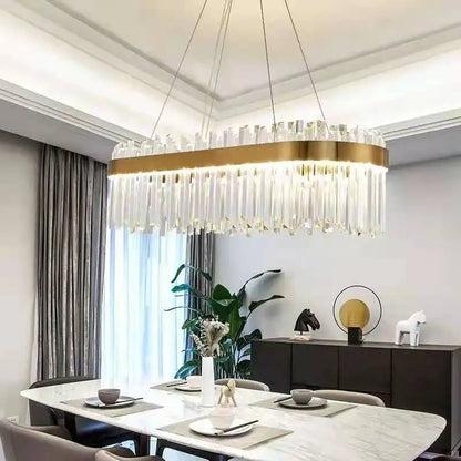 DecorBites™ Crystal LED Chandelier: Elegant Gold Lighting for Dining Room