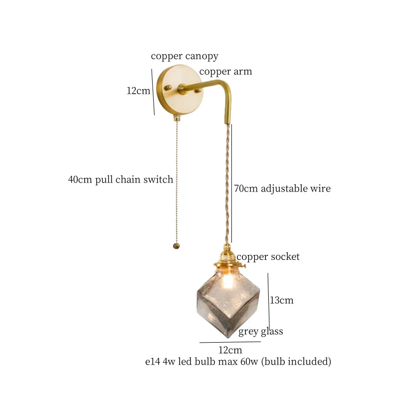 DecorBites™ Grey Glass LED Wall Lamp Bedroom Living Room Loft Modern Copper Wandlamp