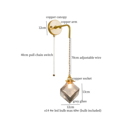 DecorBites™ Grey Glass LED Wall Lamp Bedroom Living Room Loft Modern Copper Wandlamp