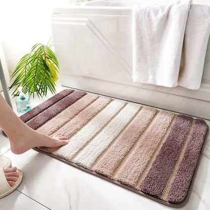 Decobites Stripe Thicken Bath Rug: Large Absorbent Quick-drying Entry Flocked Carpet