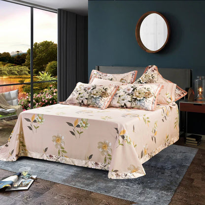 Decobites Vintage Floral Jacquard Cotton Wedding Bedding Set with Duvet Cover, Sheet, Pillowcases