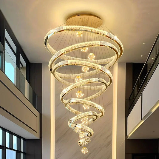 Modern Crystal Ring Staircase Chandelier Pendant Light