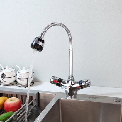DecorBites™ Brass Kitchen Sink Faucet w/ Swivel Spout & Thermostatic Control