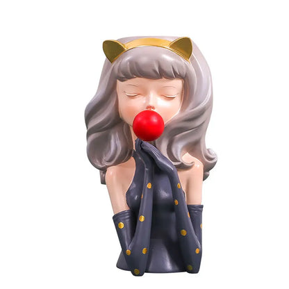 DecorBites™ Bubble Gum Girl Flower Vase - Stylish Resin Plant Pot for Home Decor