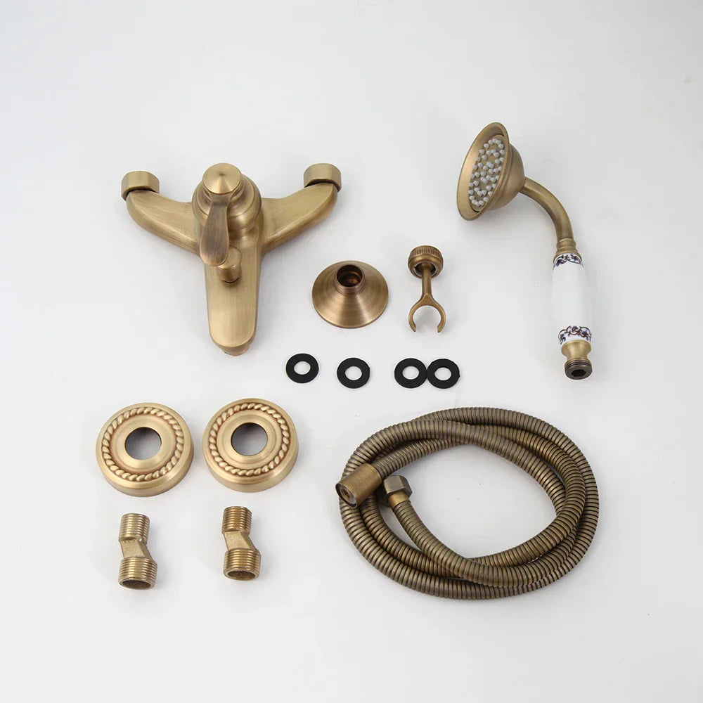 مجموعة صنبور دش مثبتة على الحائط من DecorBites™ مصنوعة من النحاس العتيق مع رأس دش يدوي