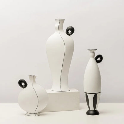 Jarrón de resina DecorBites™ con líneas negras geométricas - Decoración floral artesanal para el hogar