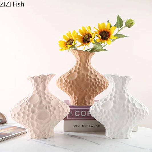 DecorBites™ Frosted Ceramic Vase Artificial Floral Decor Desk Decoration Modern Flower Arrangement