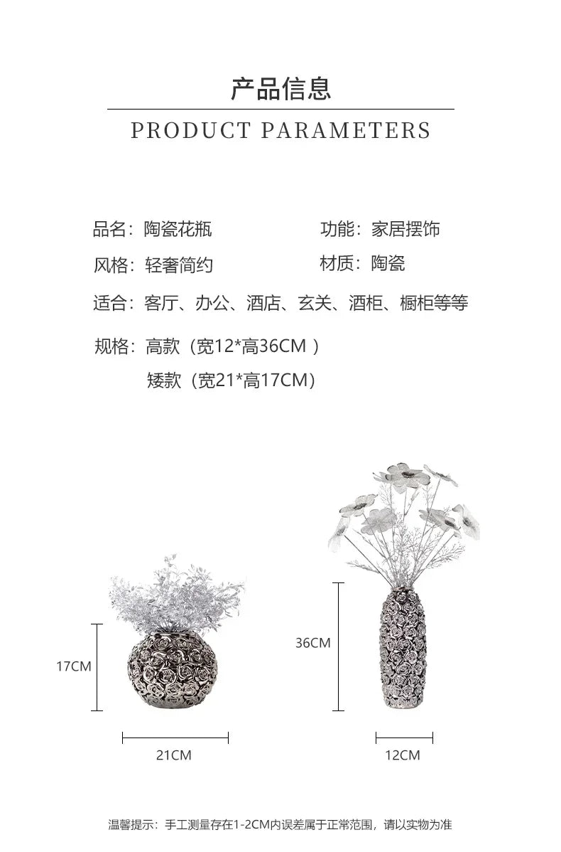 DecorBites™ Elegant Gold Ceramic Rose Vase for Modern Home Decor & Wedding Centerpieces