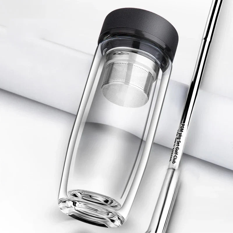 DecorBites™ Double-deck Glass Cups with Lid, Thermal Insulation, Anti-scald, Portable