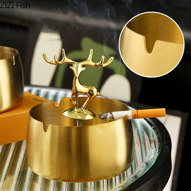 DecorBites™ Golden Deer Stainless Steel Ashtray | Smoking Accessories Weed Ash Tray Boyfriend Gift