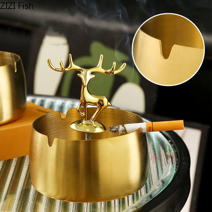 DecorBites™ Golden Deer Stainless Steel Ashtray | Smoking Accessories Weed Ash Tray Boyfriend Gift