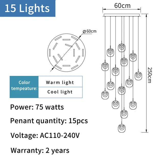 Gold Crystal Staircase Chandelier 36-Light Dia100cm