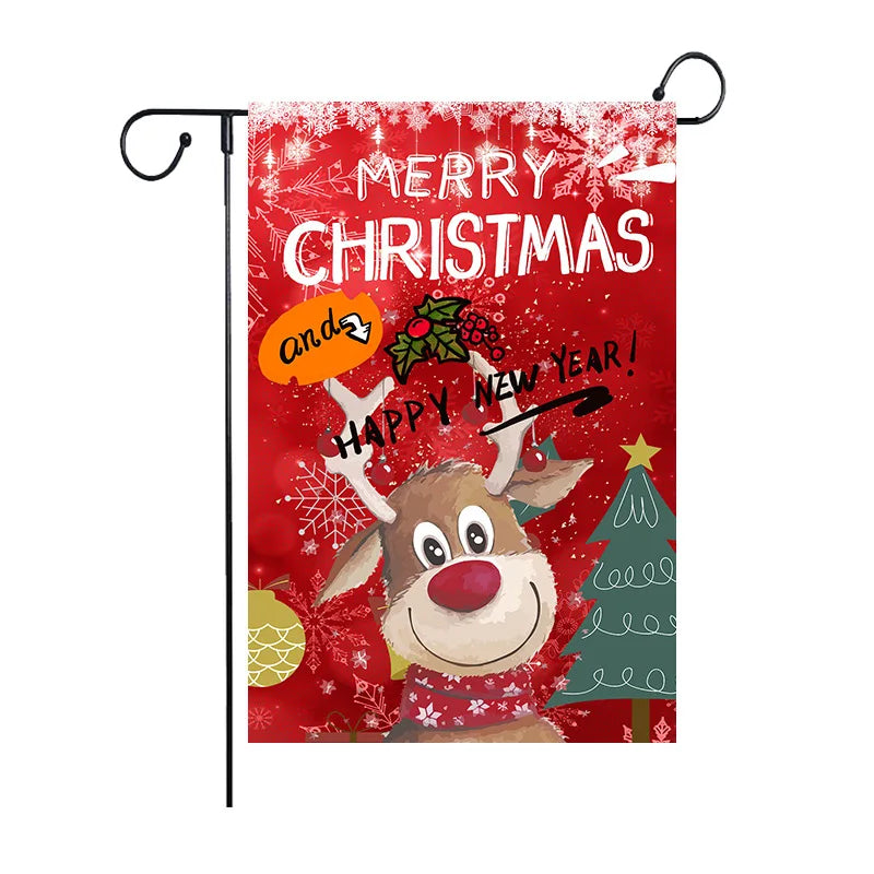 DecorBites™ Christmas Deer & Santa Garden Flags - Outdoor Xmas Decorations