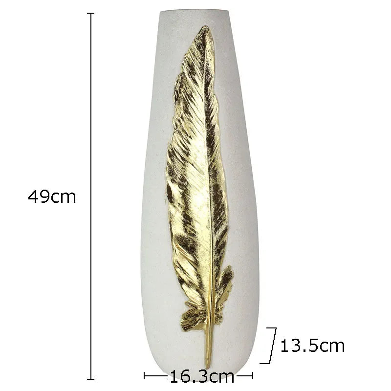 DecorBites™ Gold Feather Vase & Artificial Flowers Set - Modern Home Decor