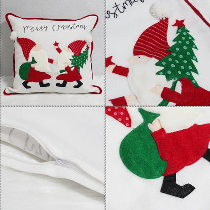 DecorBites™ Christmas Patchwork Embroidered Snowflake Pillow Covers 45x45 Red White Home Decor