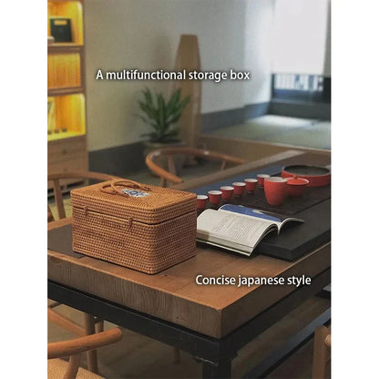 DecorBites™ Handwoven Rattan Storage Box Tea Food Container with Handle