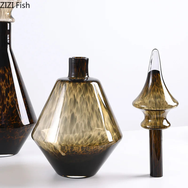 DecorBites™ Leopard Print Glass Vase: Creative Flower Arrangement for Aesthetic Room Decor