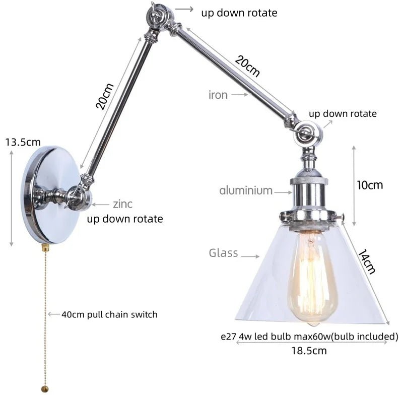 Glass Swing Arm Wall Sconce