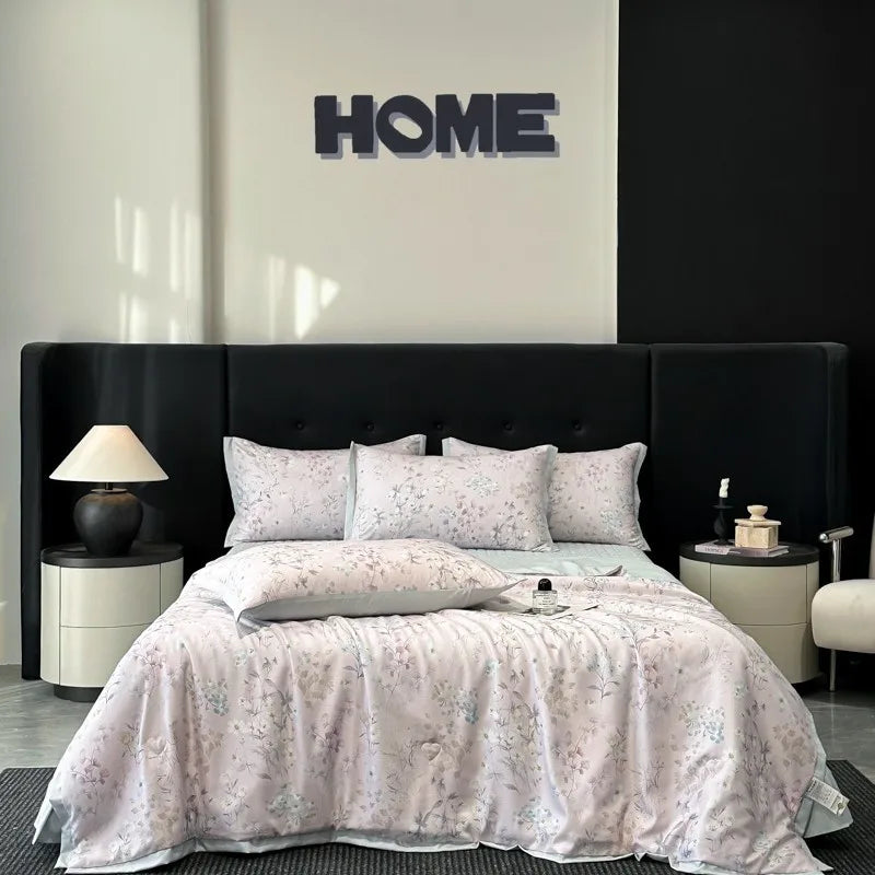 طقم لحاف صيفي من الحرير البارد من DecorBites™ مع ملاءات وأغطية وسائد