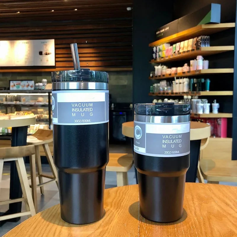 DecorBites™ Double Wall Insulated Stainless Steel Water Bottle with Straw - Large Capacity Mug