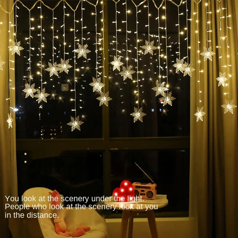 3.2M Christmas Snowflakes LED String Lights Flashing Fairy Curtain Lights Waterproof For Holiday Party Wedding Xmas Decoration