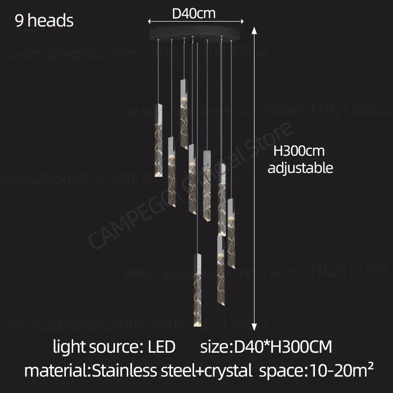 DecorBites™ Crystal Chrome LED Chandelier: Elegant Duplex Stair Lighting for Modern Interiors