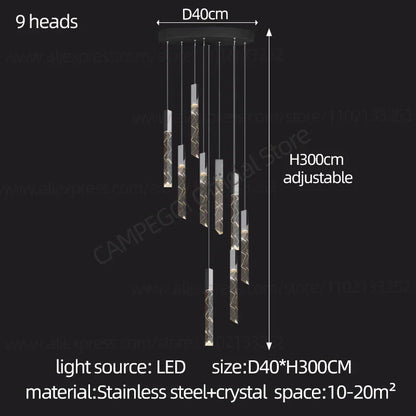 DecorBites™ Crystal Chrome LED Chandelier: Elegant Duplex Stair Lighting for Modern Interiors