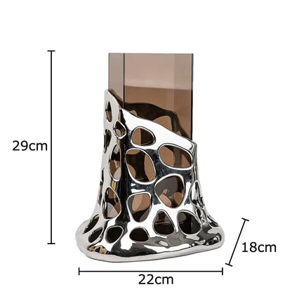 DecorBites™ Gold Plated Hollowed Vase for Desk Decoration and Floral Arrangement