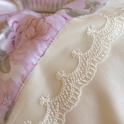 Decobites Vintage French Pastoral Lace Ruffles Bedding Set: Duvet Cover, Bed Sheet, 2 Pillowcases