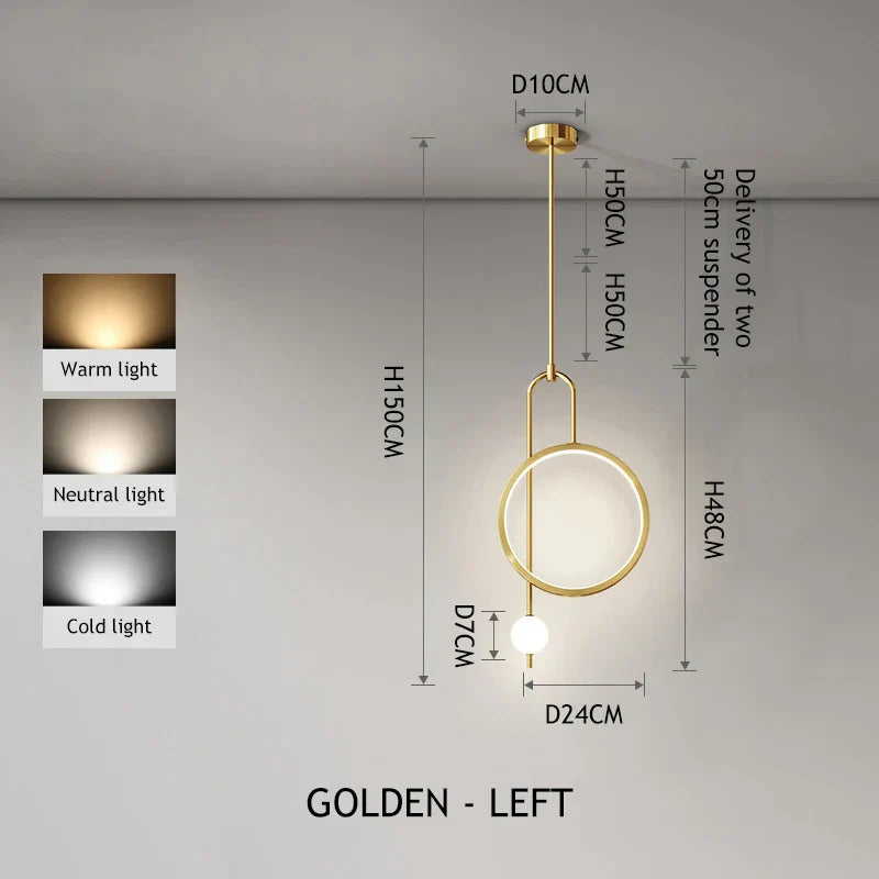 Lámpara de techo colgante LED con bola de vidrio anillo negro dorado Decorbites™