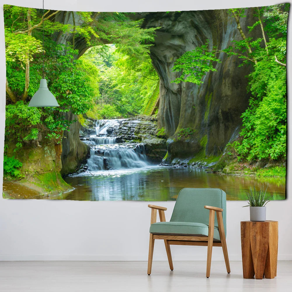 Decobites Forest Falls Tapestry | Boho Chic Nature Wall Decor for Aesthetic Spaces