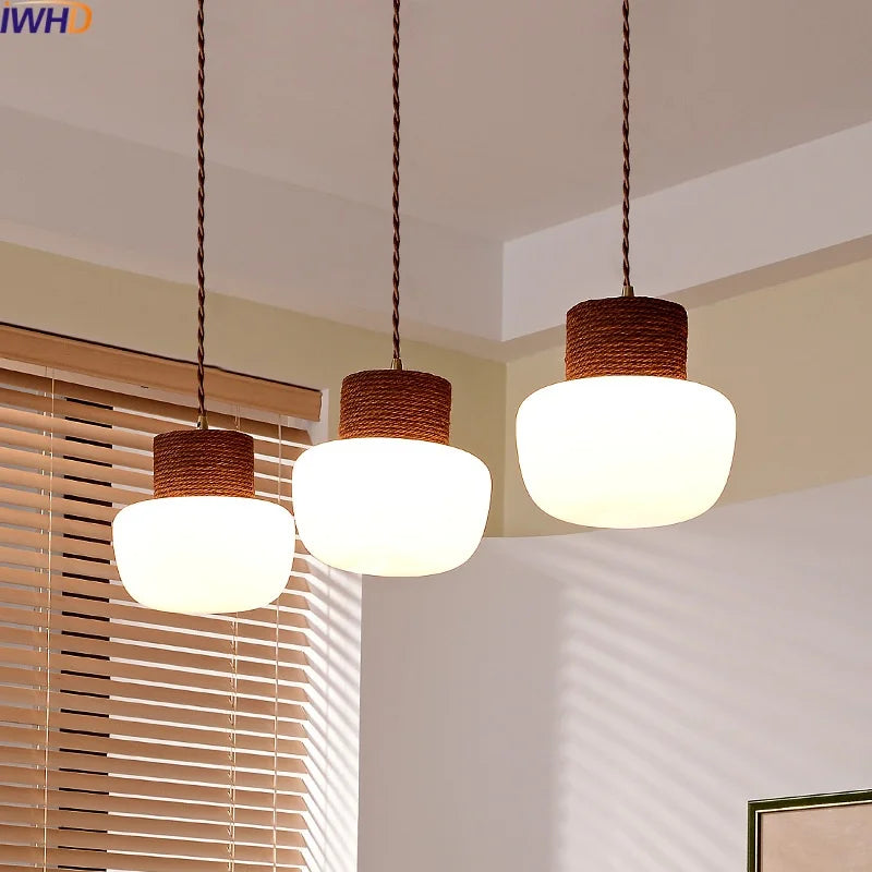 DecorBites™ Hemp Rope LED Pendant Light - Nordic Glass Hanging Lamp for Home Decor