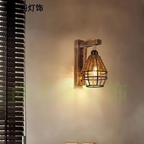 ديكوربايتس™ مصباح حائط من الخيزران والخوص، ثريات E27 منسوجة يدويًا، وحدات إضاءة ديكورية للغرفة