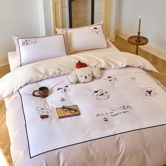 Decobites Luxury Embroidered Cotton Duvet Set with Sheet Quilt Pillowcases - Premium Bedding