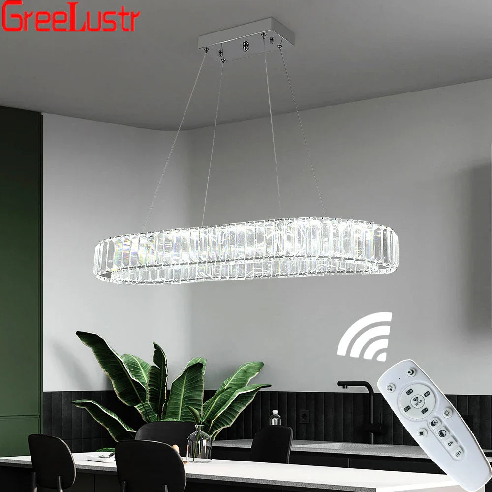 DecorBites™ Crystal Oval Design LED Chandelier: Modern Large Pendant Light for Living Room & Bedroom