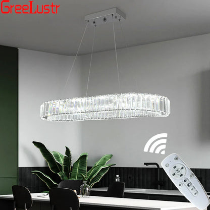 DecorBites™ Crystal Oval Design LED Chandelier: Modern Large Pendant Light for Living Room & Bedroom