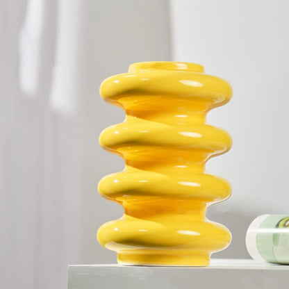 DecorBites™ Jarrón de cerámica abstracto con círculos geométricos en espiral, accesorio decorativo para el hogar