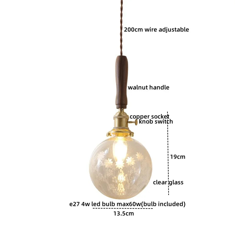DecorBites™ Green Glass LED Pendent Lamps, Walnut Copper Modern Hanging Light Fixtures