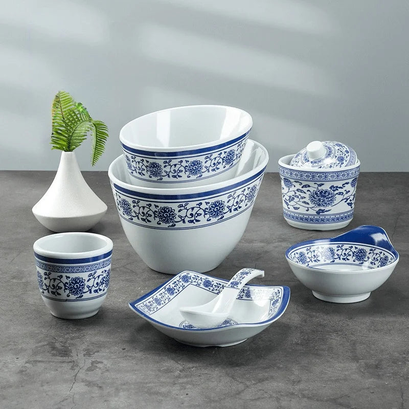 DecorBites™ Blue and White Imitation Porcelain Dinner Set