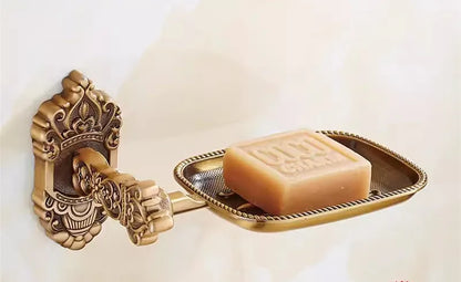 DecorBites™ Bronze Carved Bath Accessories Set: Shelf, Towel Rack, Paper Holder, Toilet Brush Holder