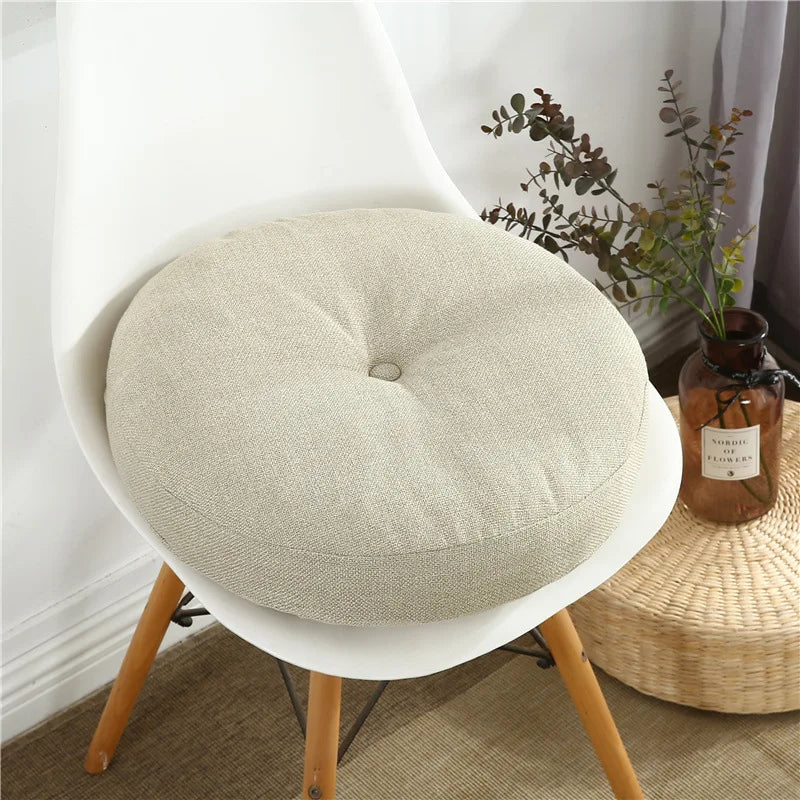 DecorBites™ Grey Linen Round Floor Pillow Seating Cushion with Zippered Cover Pouf