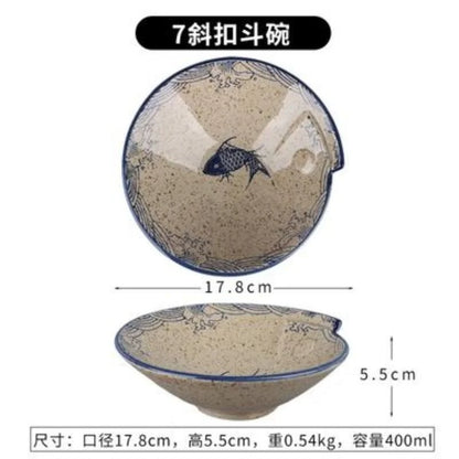 DecorBites™ Japanese Fish Print Ceramic Tableware - Special-shaped Large Dinner Plate Set