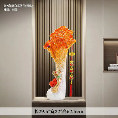 DecorBites™ Cabbage Ornament: New Chinese Style Boss Office Decoration for Desktop or Wine Cabinet
