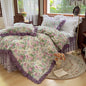 Decobites Floral Print Cotton Princess Bedding Set with Vintage Lace Details