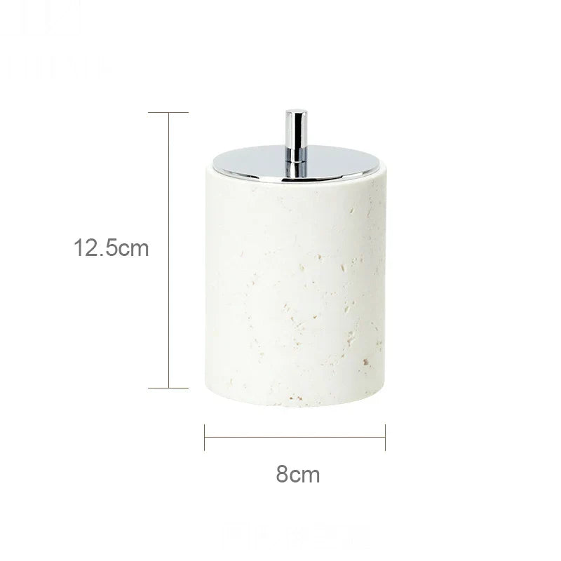 DecorBites™ Beige Travertine Marble Bathroom Set - Soap Dispenser Toothbrush Holder Tissue Box