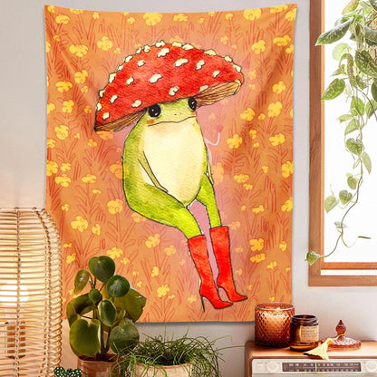 Decobites Cute Frog Cartoon Tapestry Wall Hanging - Forest Animals Hippie Boho Decor